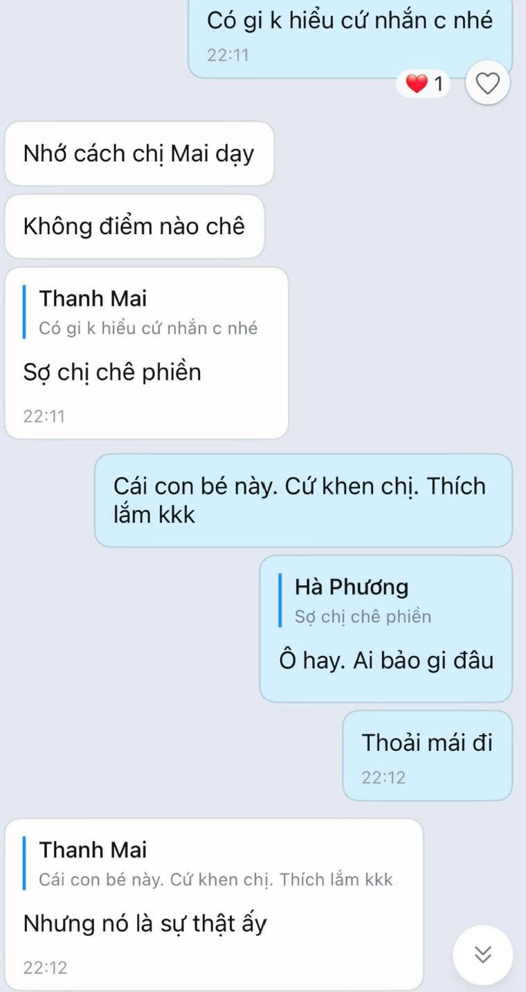 Tin nhắn Zalo của học viên Hà Phương