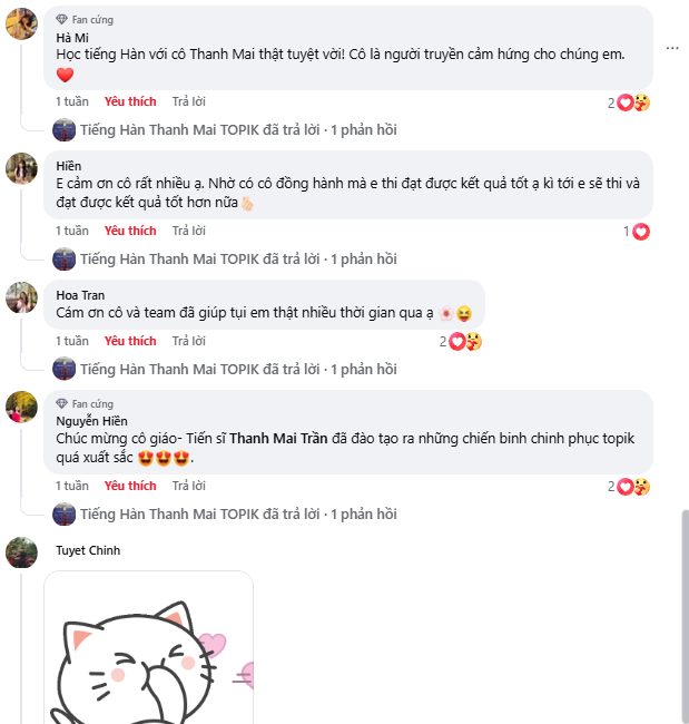 Bình luận cảm ơn của học viên trên Facebook