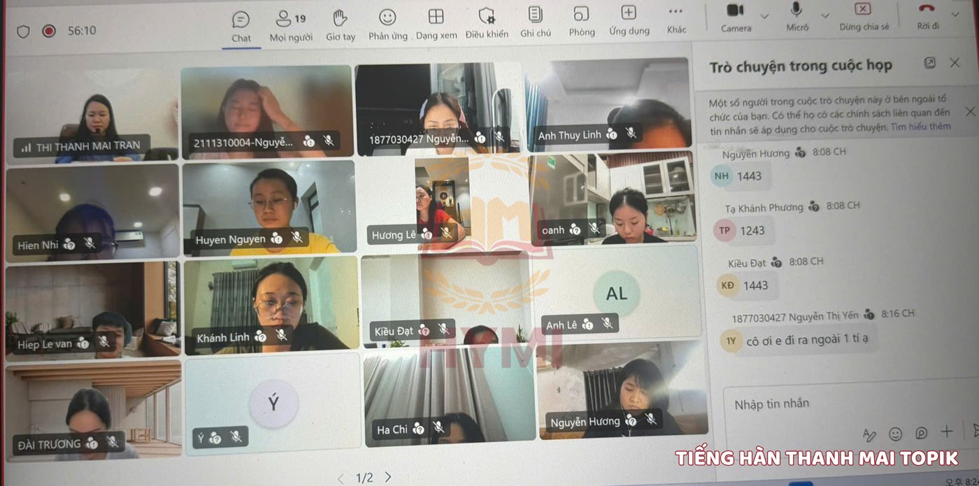 Lớp học tiếng Hàn online qua Zoom