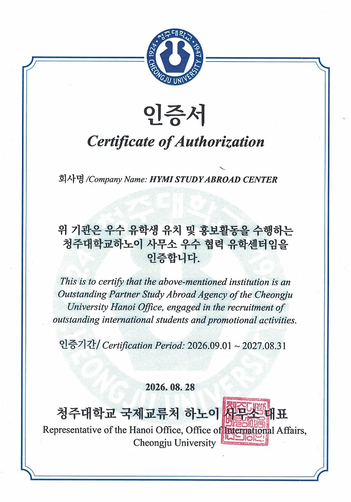 Du học HYMI chính thức trở thành đơn vị tuyển sinh trực tiếp của Đại học Cheongju tại Việt Nam