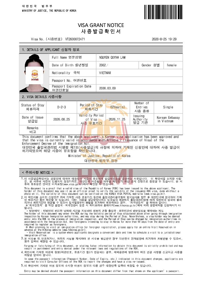 Chúc mừng học viên Quỳnh Lâm đậu trường Hàn Top 1 – Dấu mốc mới trên hành trình du học Hàn Quốc